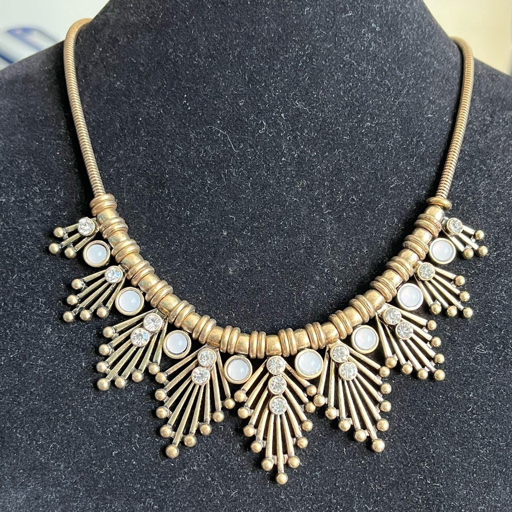 70s Vintage Gold Tone Statement Bib Collar Necklace Sunray Egyptian Revival